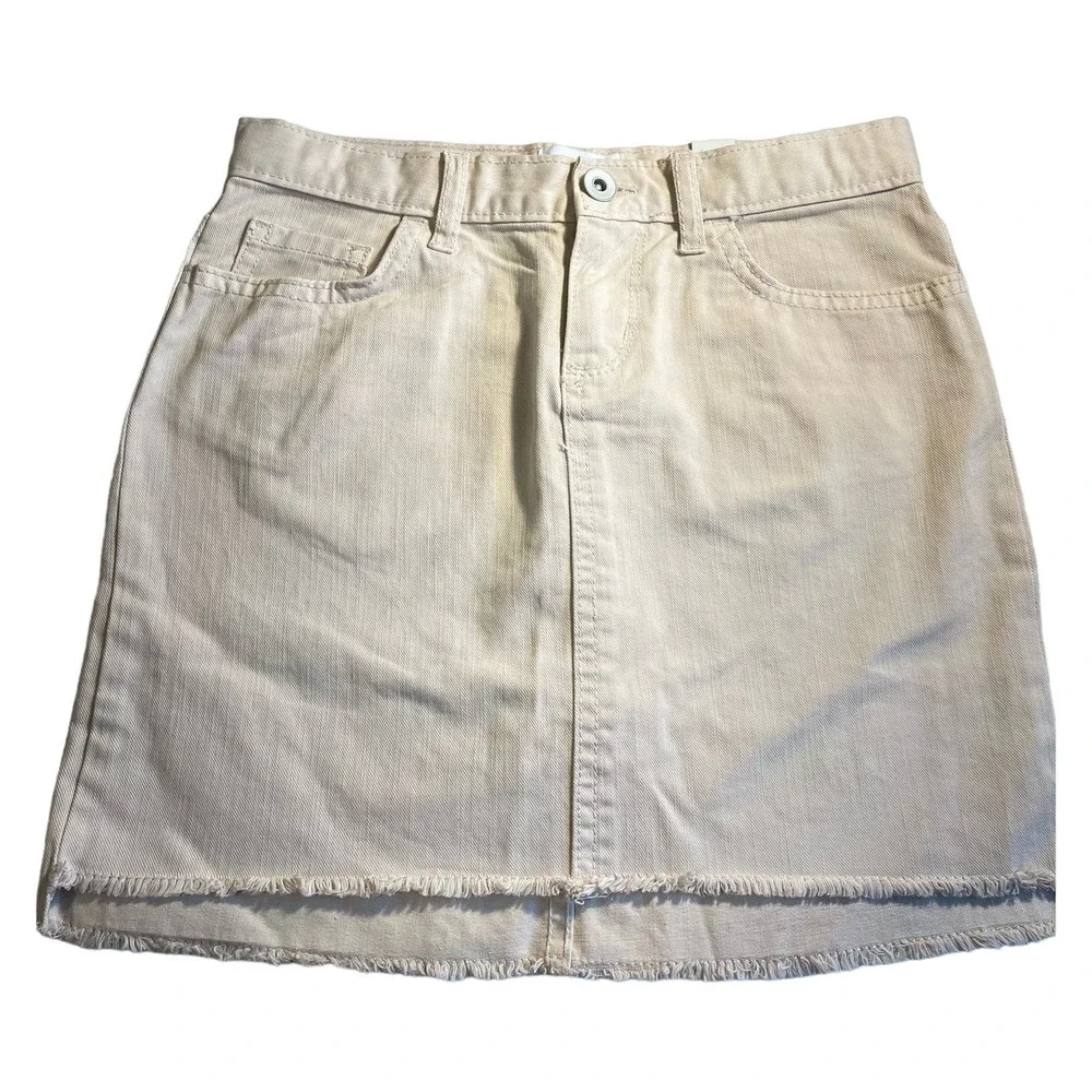 Place Step Hem Denim skirt Soft Rose pink distressed hem solid pastel. Size 8